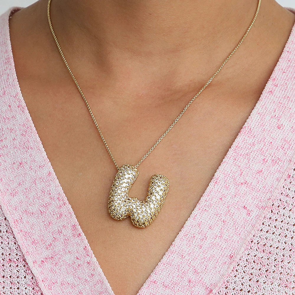 Chunky Letter Necklace with Zirconia Stone