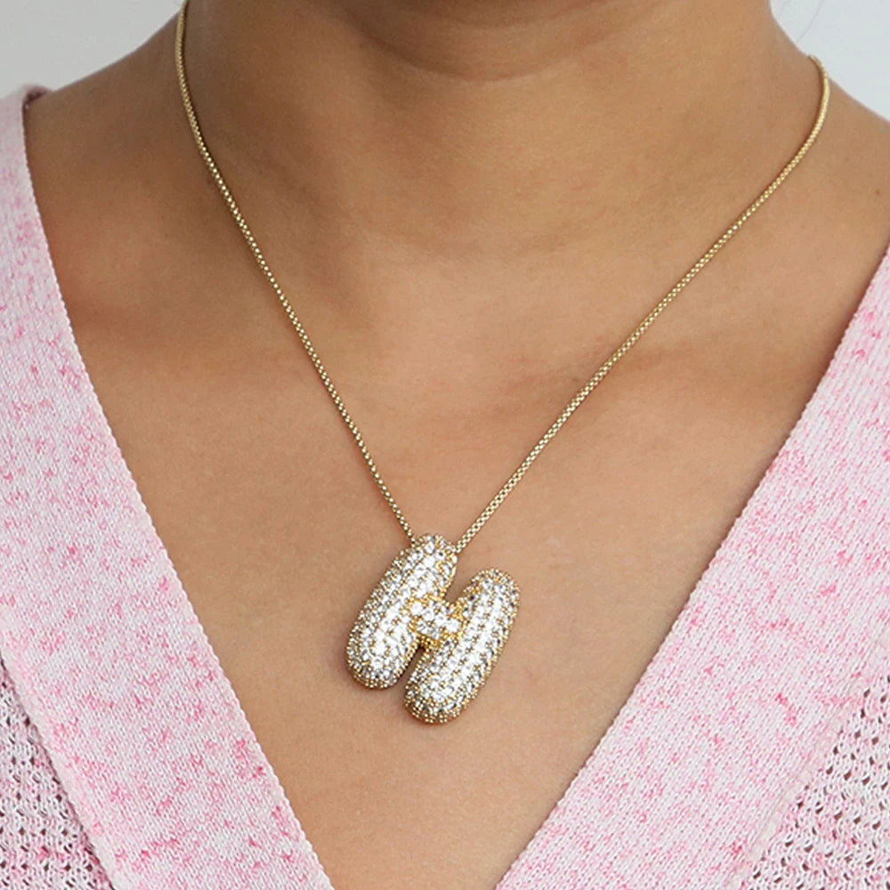 Chunky Letter Necklace with Zirconia Stone