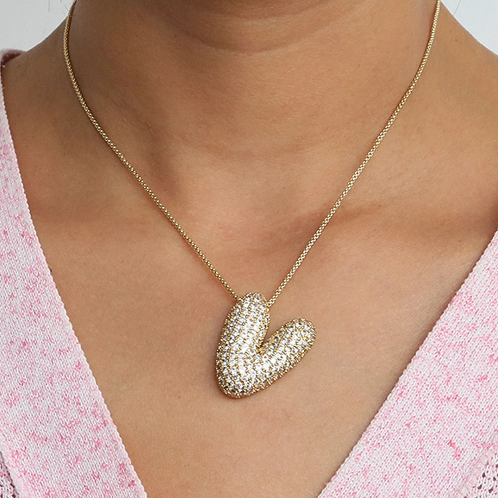 Chunky Letter Necklace with Zirconia Stone