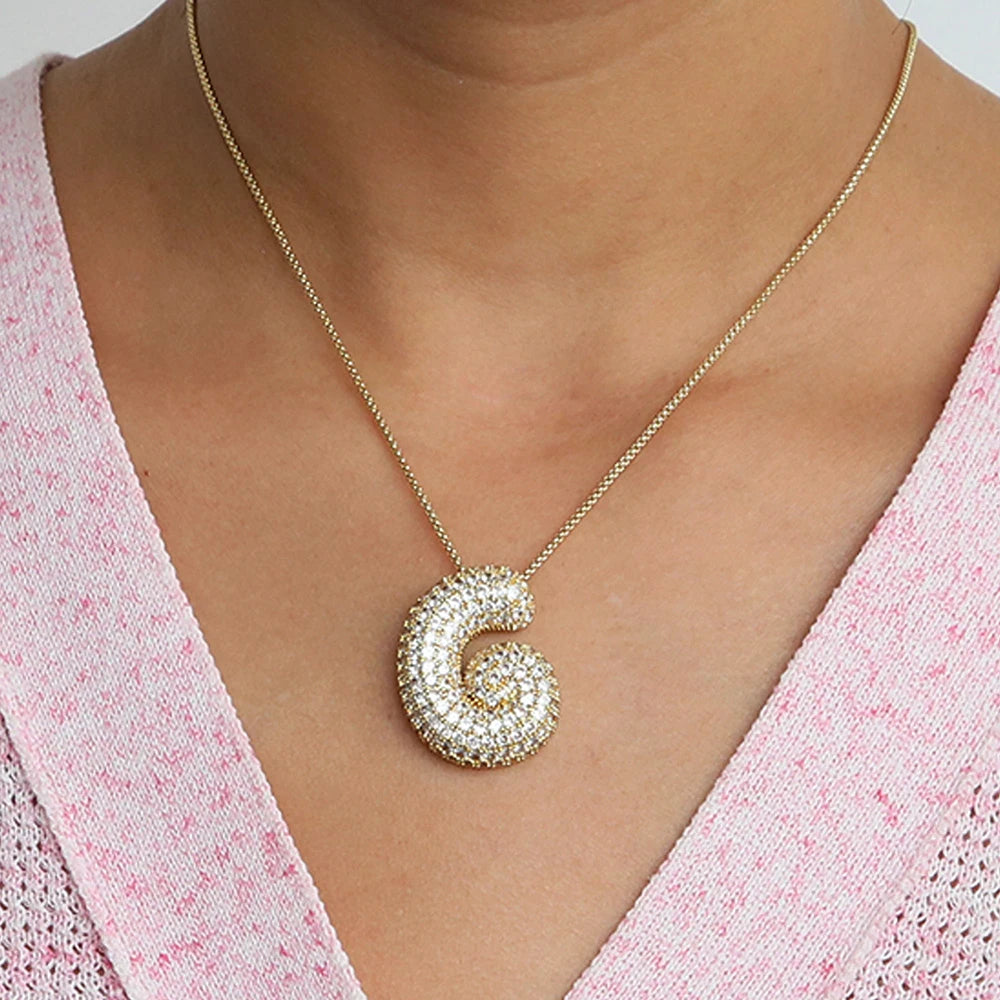 Chunky Letter Necklace with Zirconia Stone