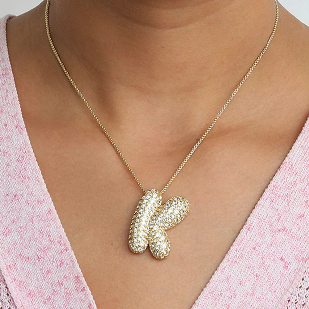 Chunky Letter Necklace with Zirconia Stone