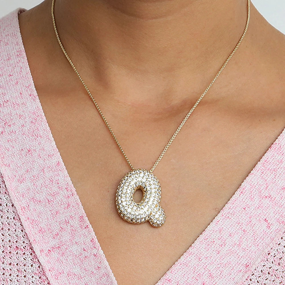 Chunky Letter Necklace with Zirconia Stone