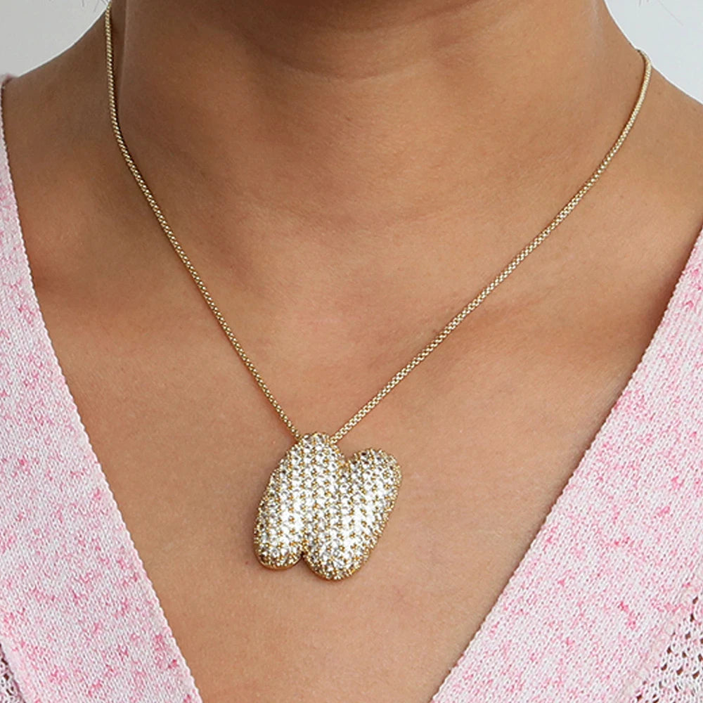 Chunky Letter Necklace with Zirconia Stone