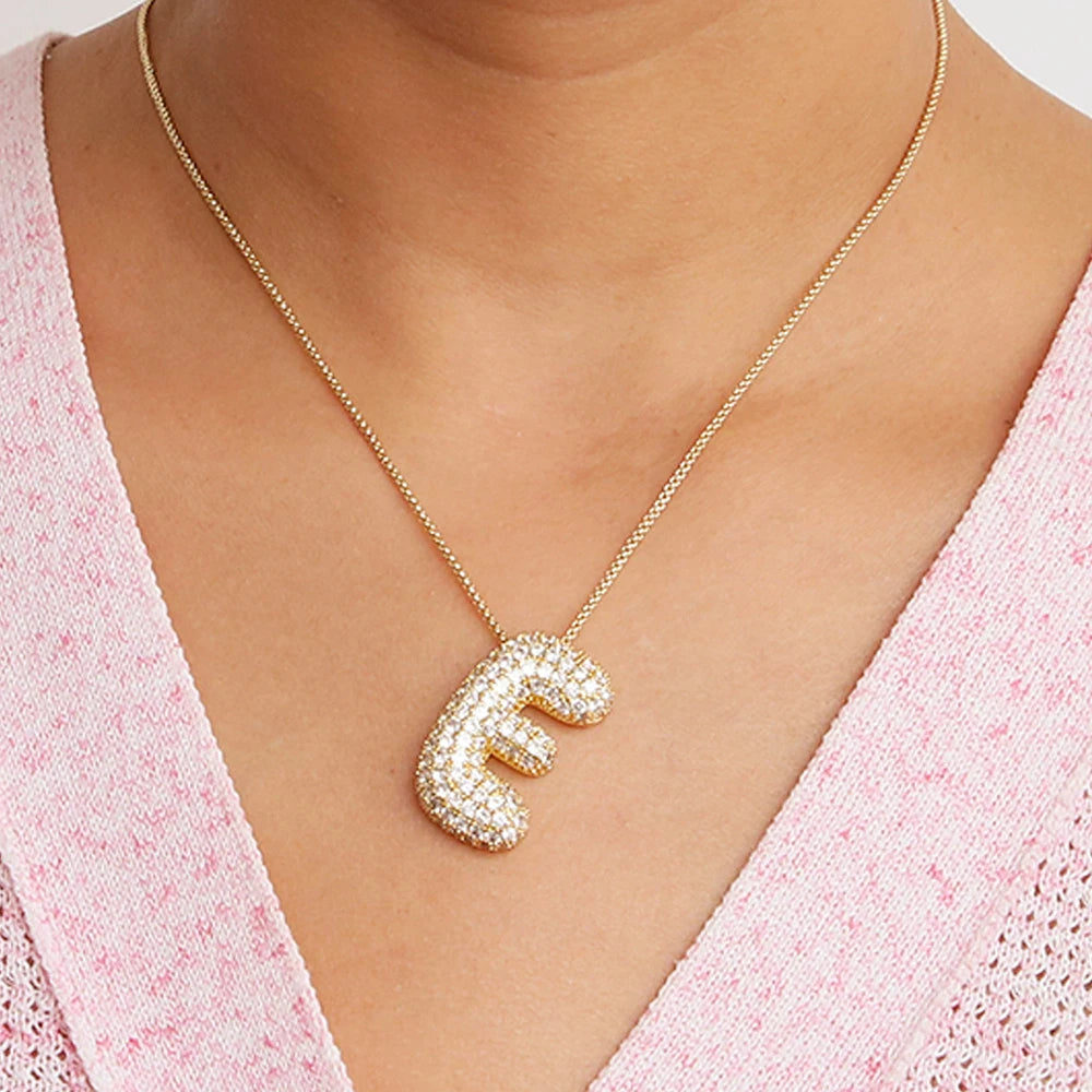 Chunky Letter Necklace with Zirconia Stone