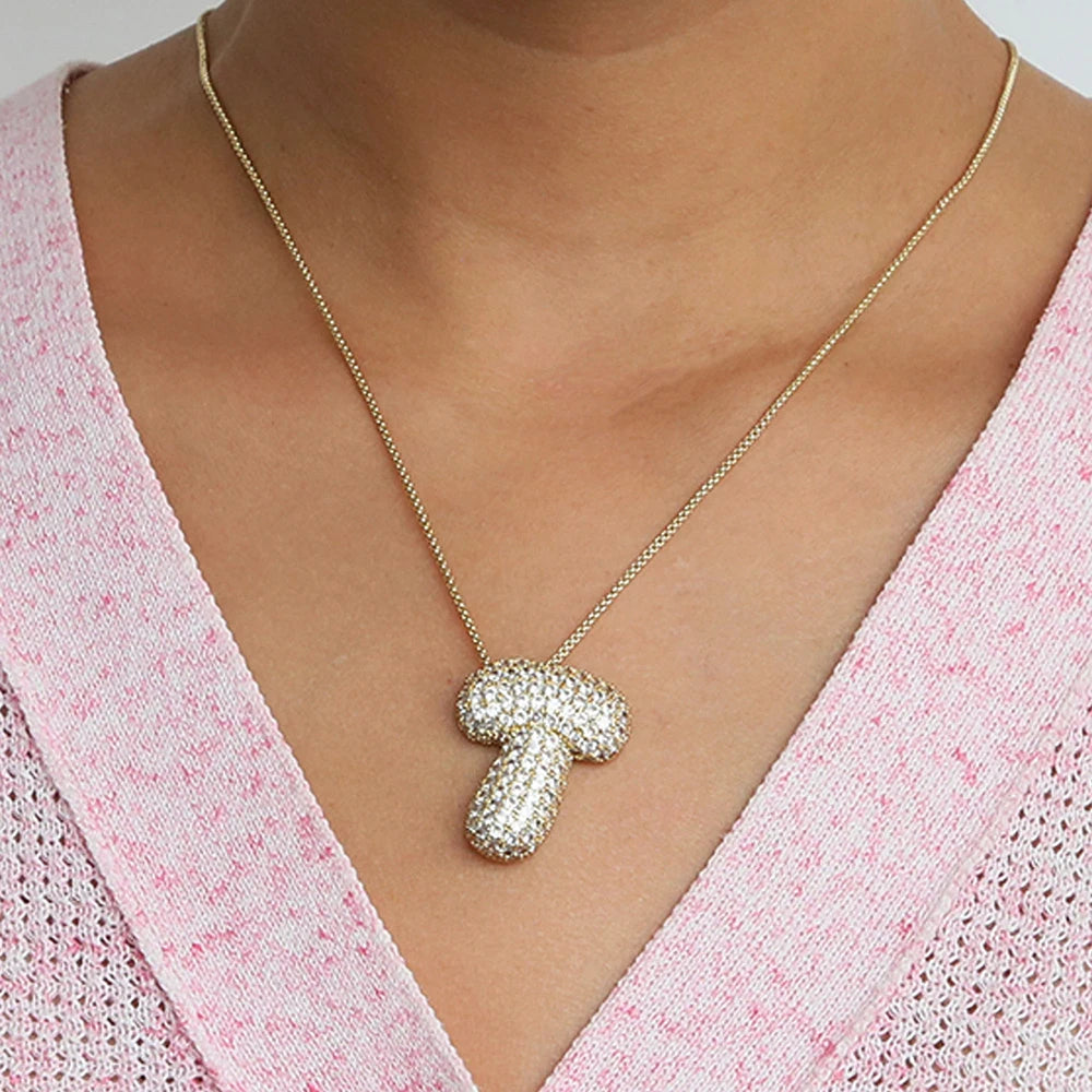 Chunky Letter Necklace with Zirconia Stone