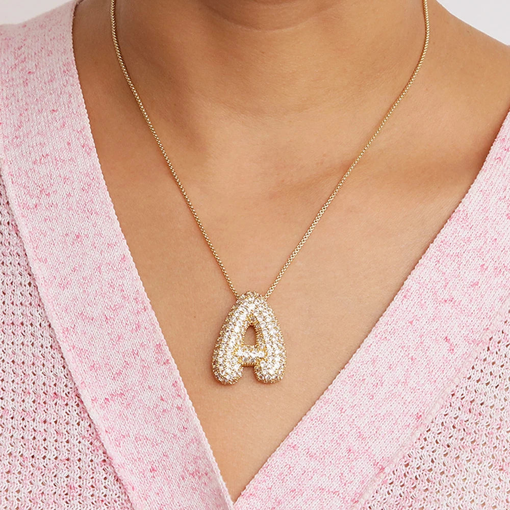 Chunky Letter Necklace with Zirconia Stone