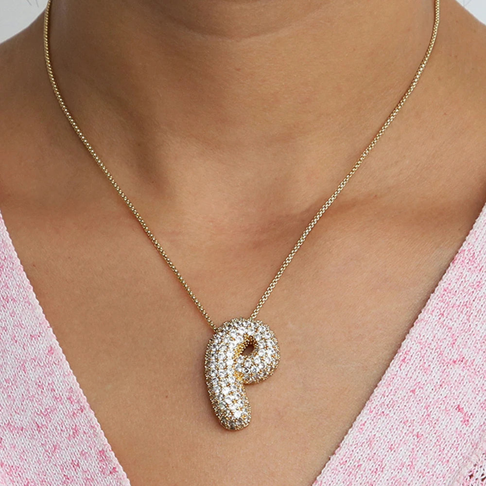 Chunky Letter Necklace with Zirconia Stone