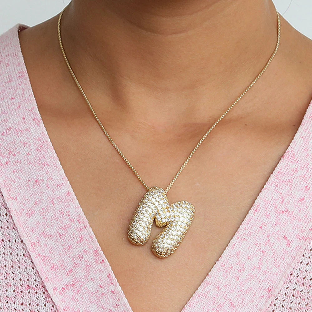 Chunky Letter Necklace with Zirconia Stone