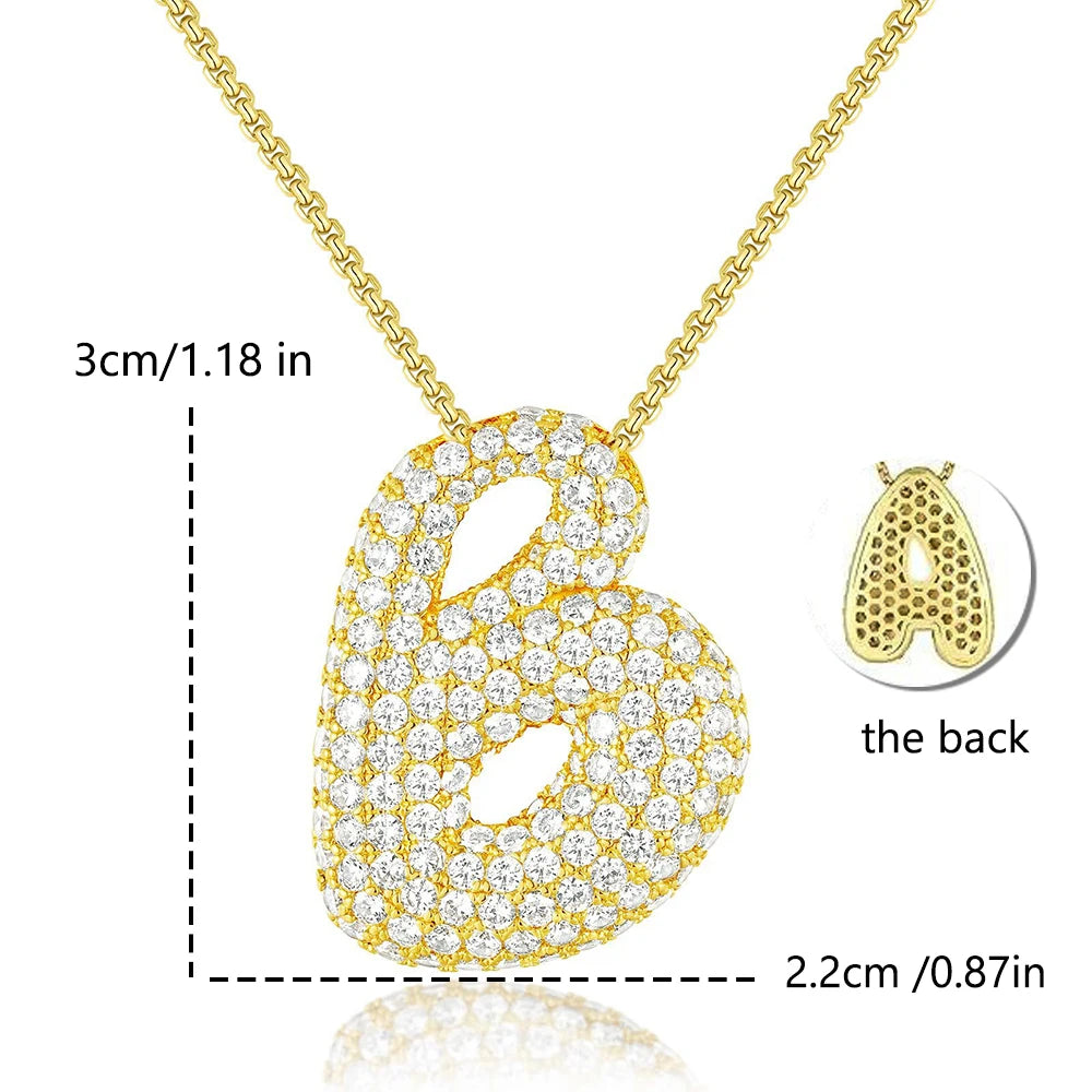Chunky Letter Necklace with Zirconia Stone