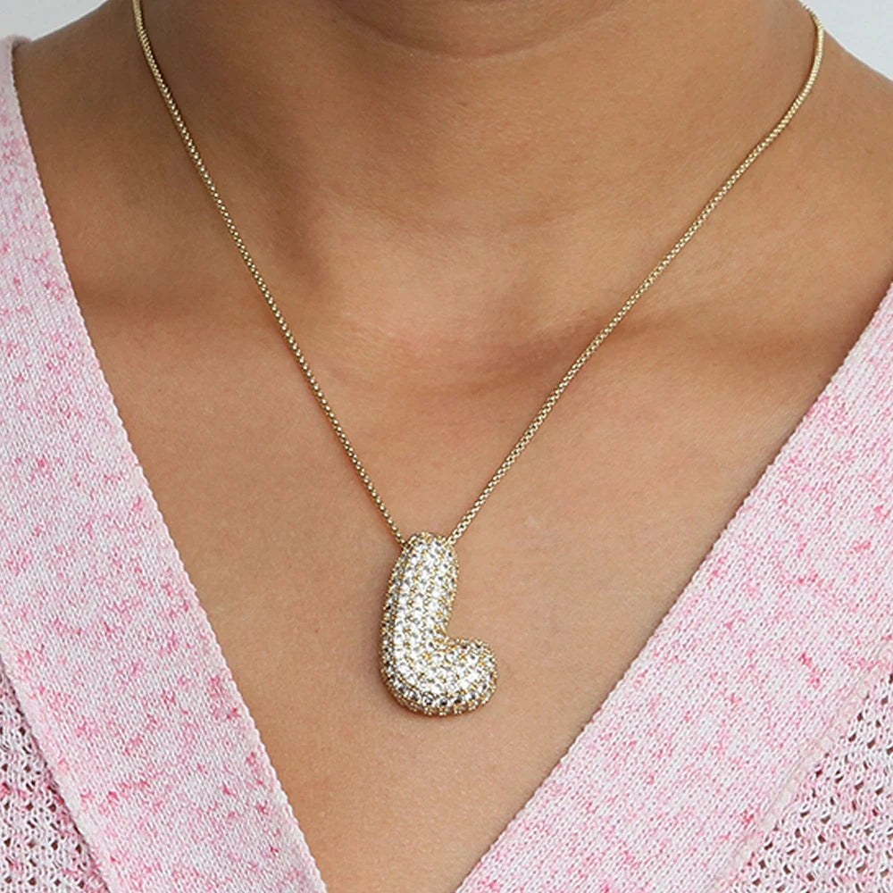 Chunky Letter Necklace with Zirconia Stone