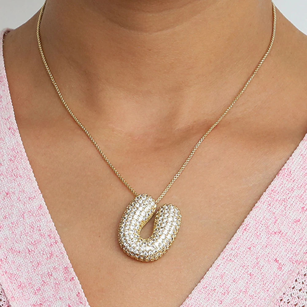 Chunky Letter Necklace with Zirconia Stone