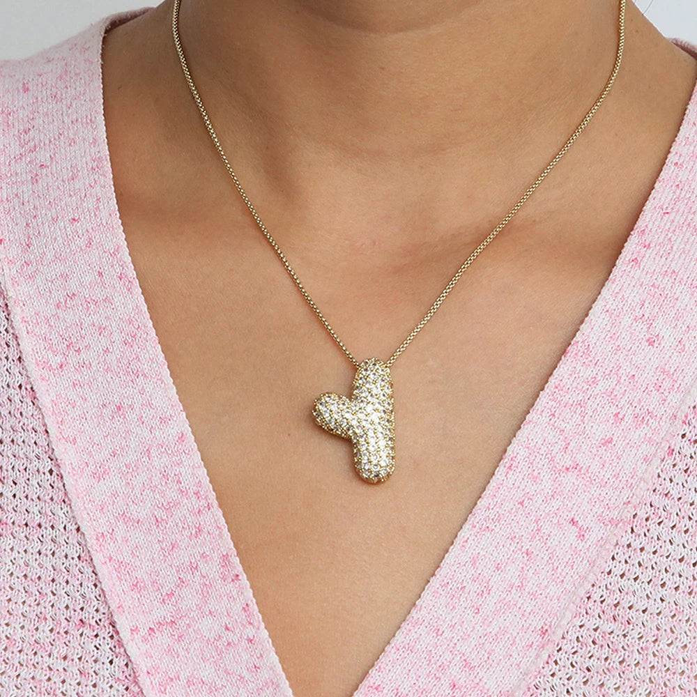 Chunky Letter Necklace with Zirconia Stone