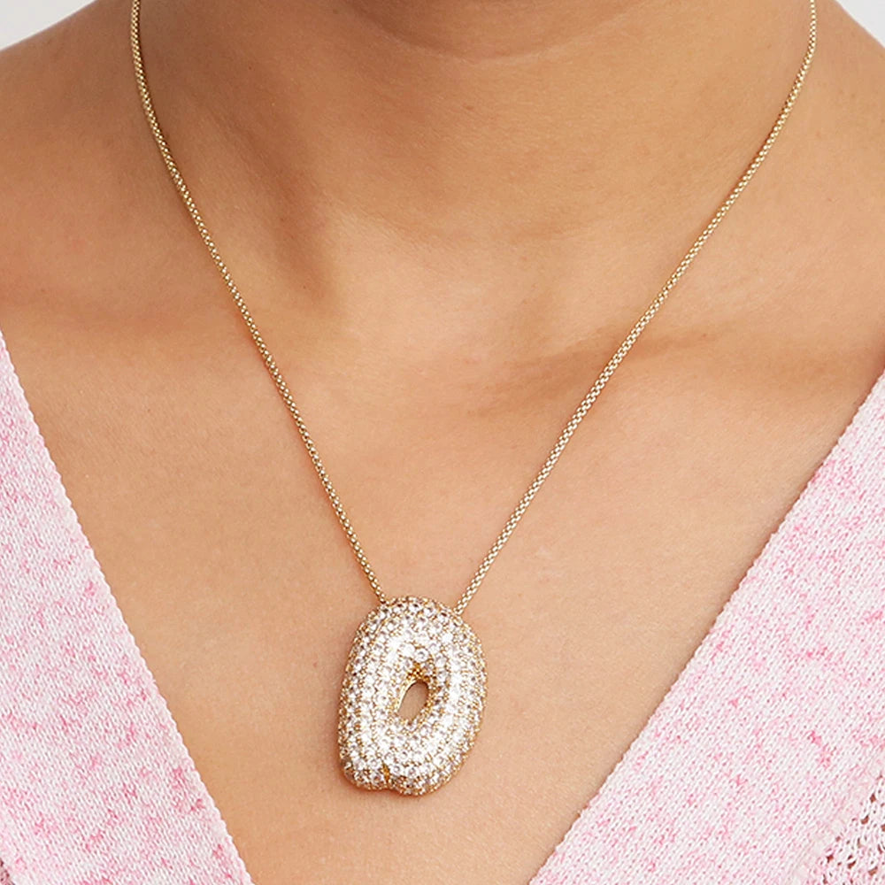 Chunky Letter Necklace with Zirconia Stone