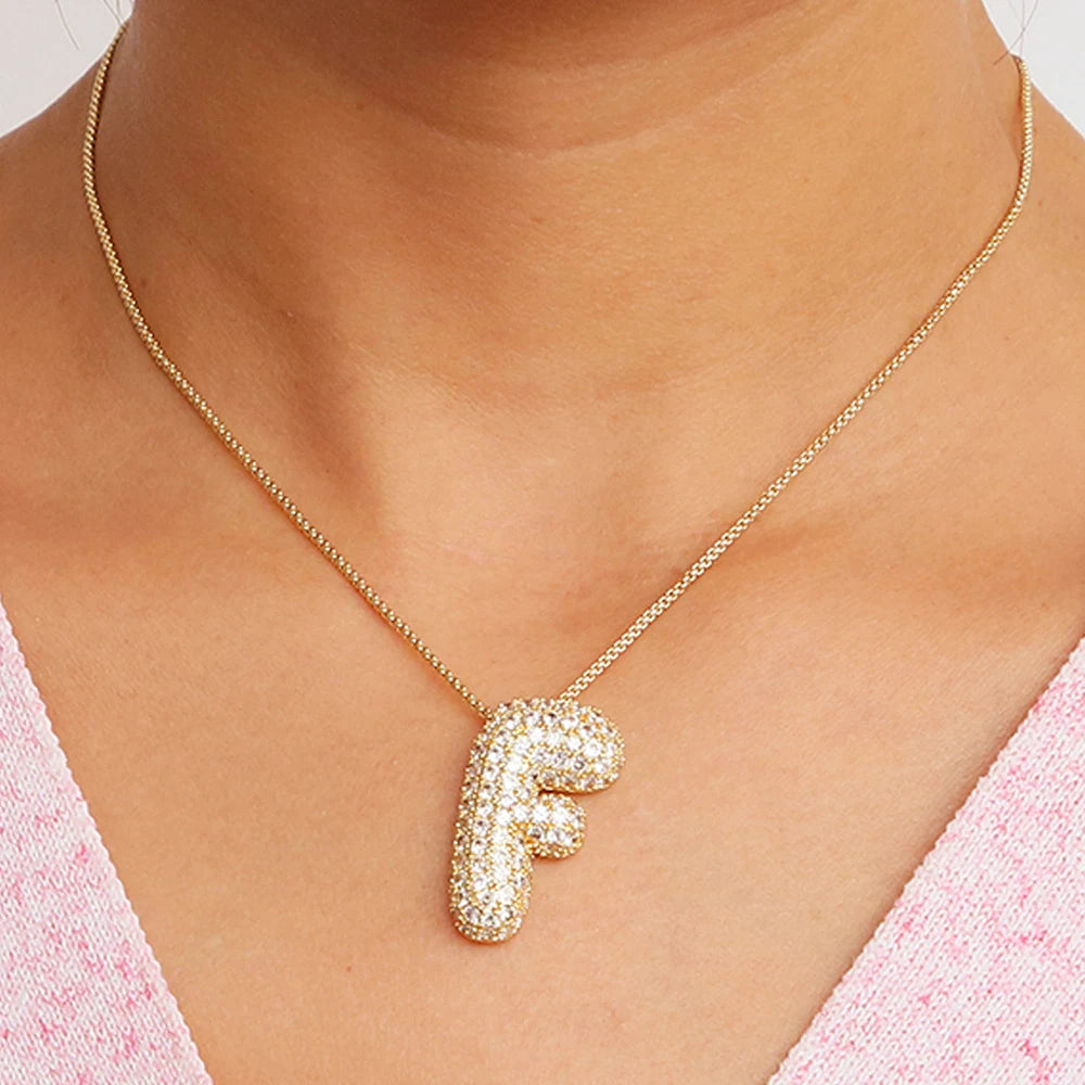 Chunky Letter Necklace with Zirconia Stone