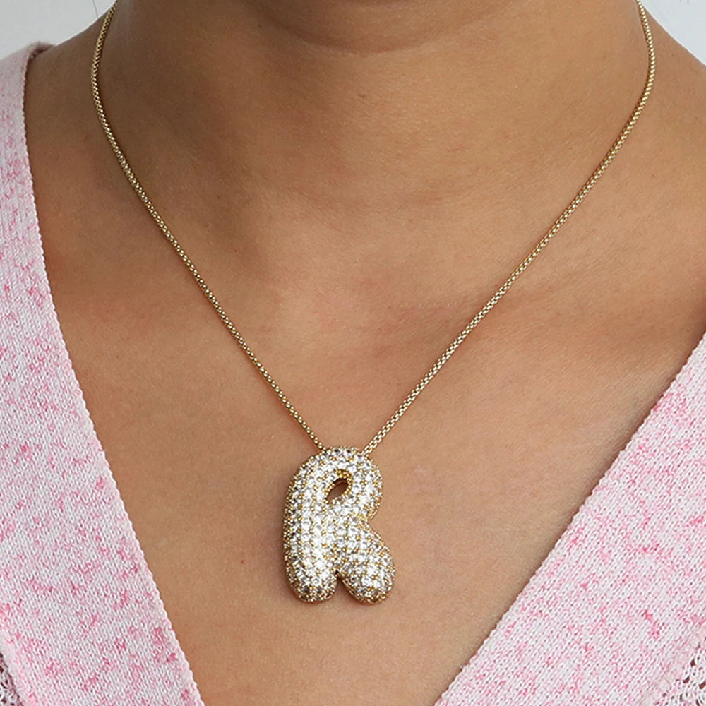 Chunky Letter Necklace with Zirconia Stone