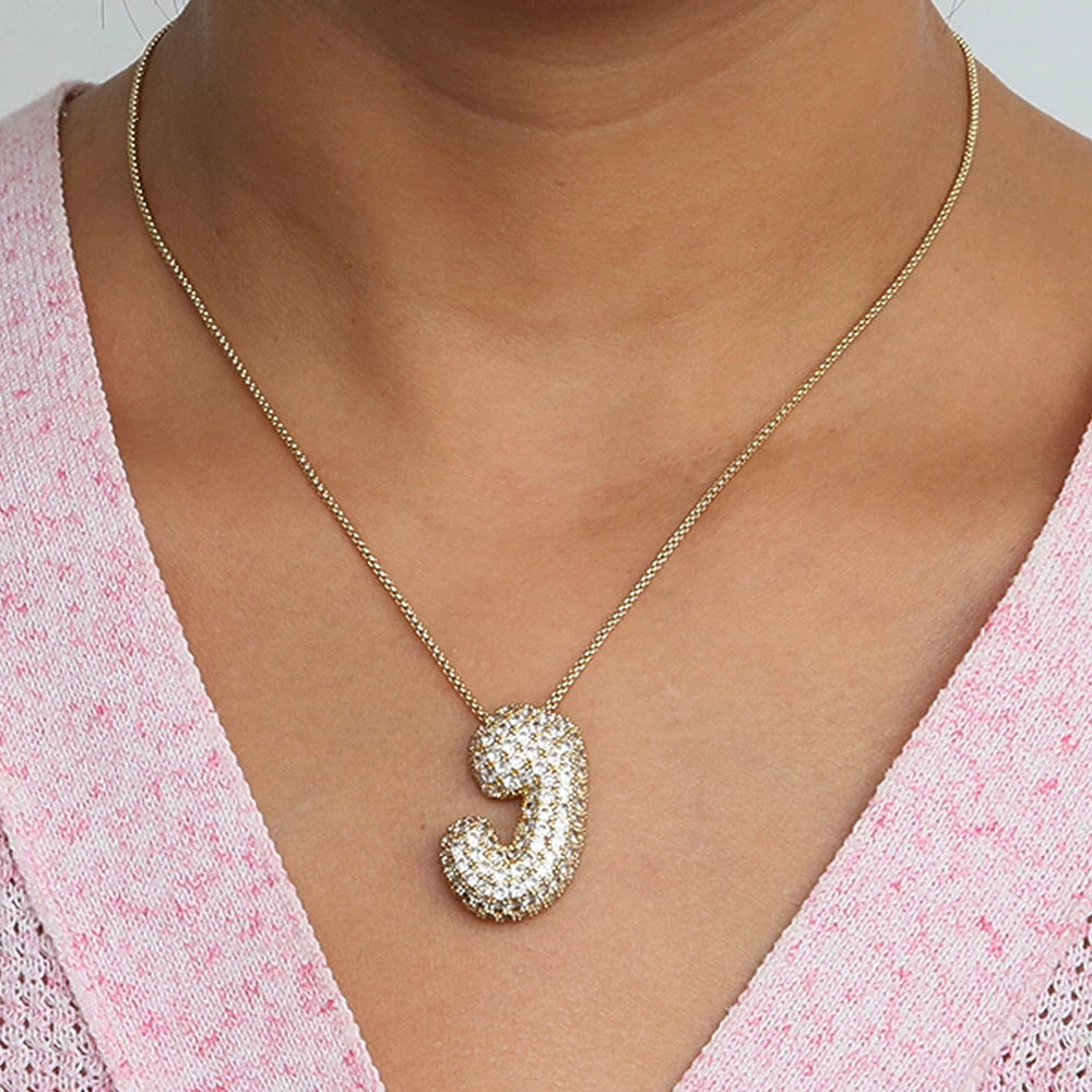 Chunky Letter Necklace with Zirconia Stone