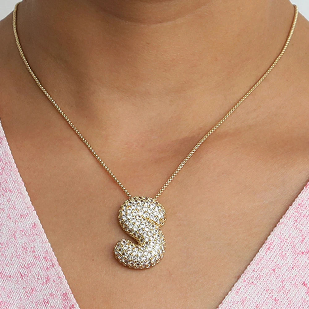 Chunky Letter Necklace with Zirconia Stone