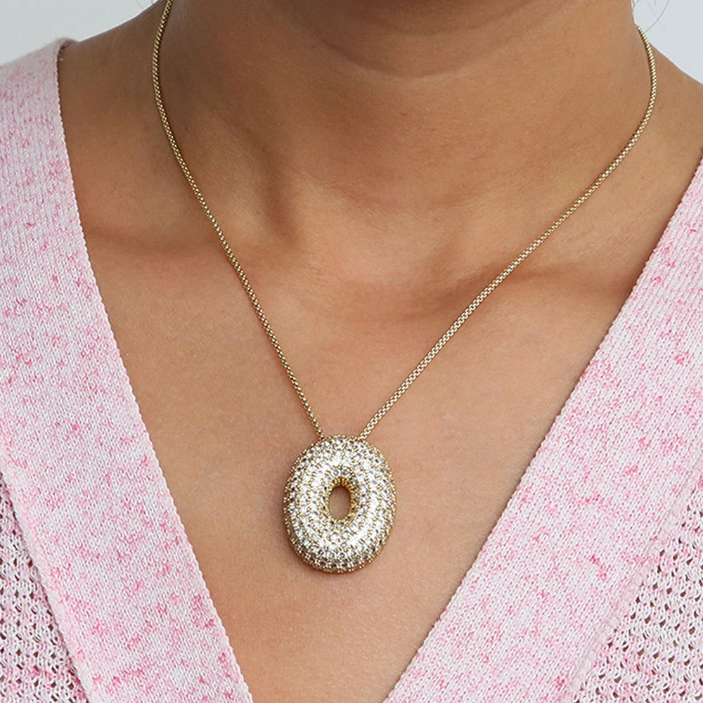 Chunky Letter Necklace with Zirconia Stone