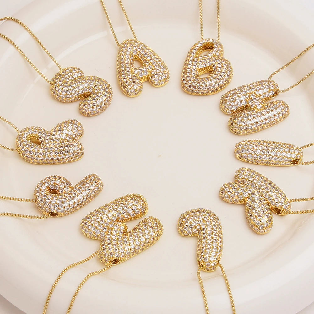 Chunky Letter Necklace with Zirconia Stone