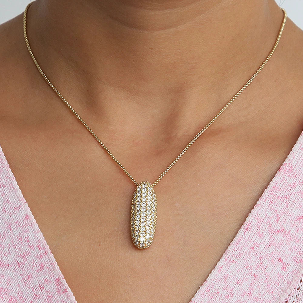 Chunky Letter Necklace with Zirconia Stone