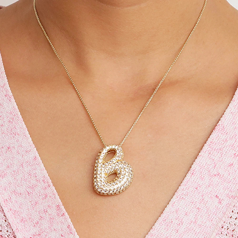 Chunky Letter Necklace with Zirconia Stone