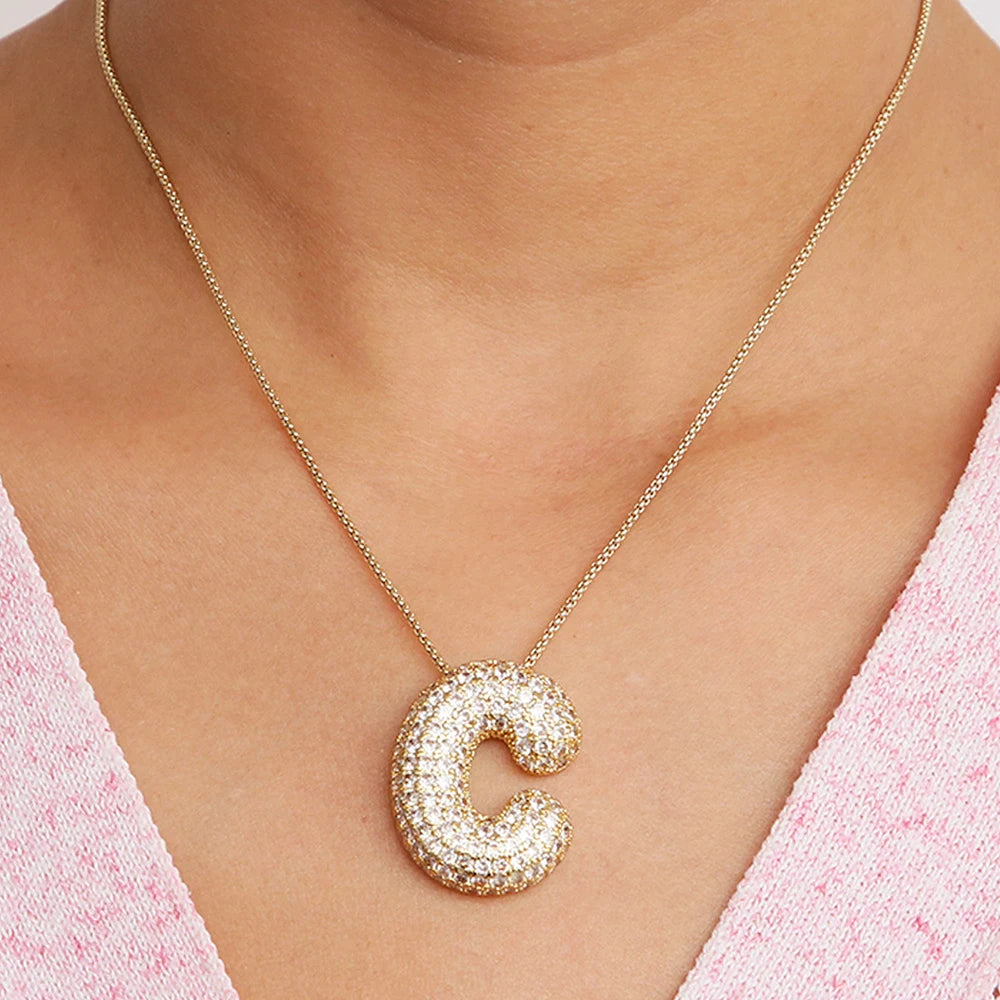 Chunky Letter Necklace with Zirconia Stone