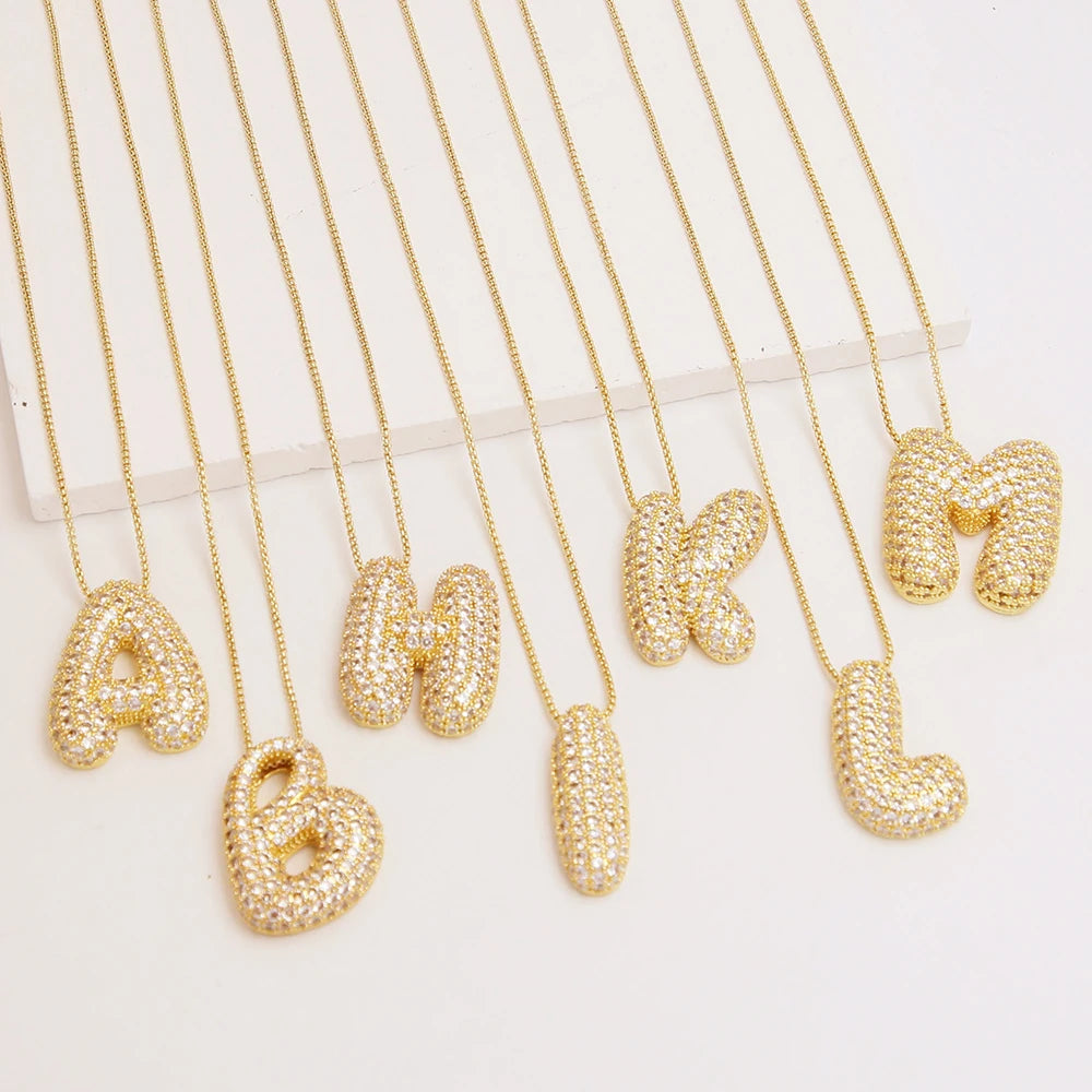 Chunky Letter Necklace with Zirconia Stone