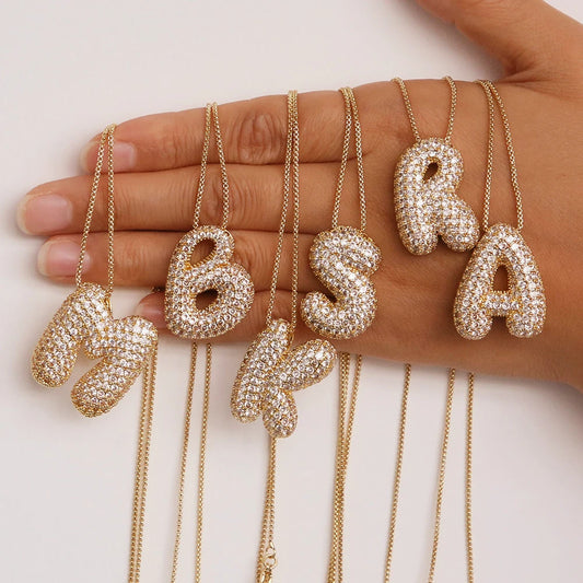Chunky Letter Necklace with Zirconia Stone