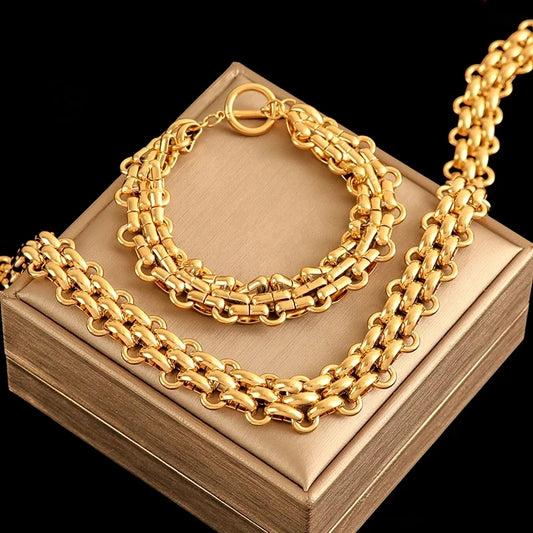 Cuban Chain Necklace Bracelet Set