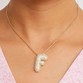 Chunky Letter Necklace with Zirconia Stone