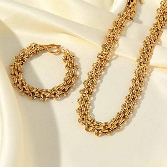 Cuban Chain Necklace Bracelet Set